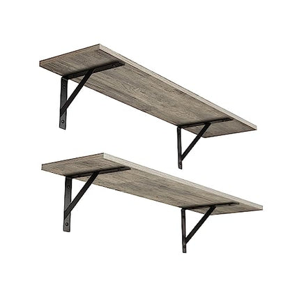 DINZI LVJ Wall Shelves, 23.6" Long Floating Shelves with Metal Brackets - color: Grey Wash, size: 23.6 Inch