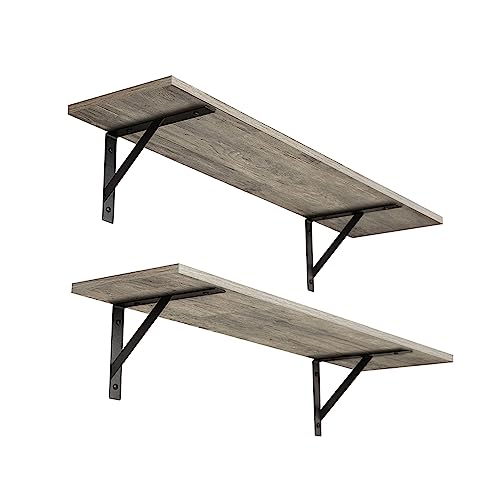 DINZI LVJ Wall Shelves, 23.6" Long Floating Shelves with Metal Brackets - color: Grey Wash, size: 23.6 Inch