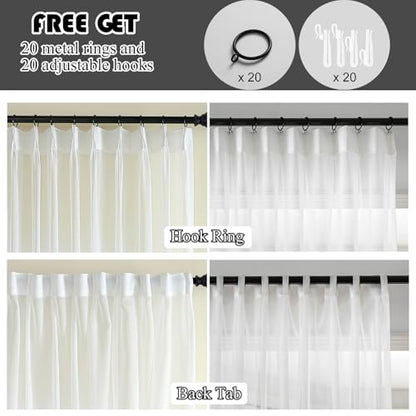 Off White Pinch Pleated Sheer Curtains 100 Inch Long Floor to Ceiling Linen - color: Off White, size: 50"W x 100"L (Pack of 2)