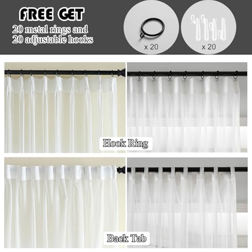 Off White Pinch Pleated Sheer Curtains & Drapes 94 Inches Long Thin Texture - color: Off White, size: 50"W x 94"L (Pack of 2)