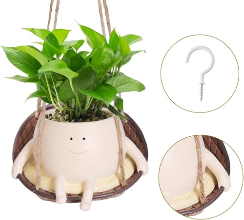 NINIPAPA Hanging Swing Chair Planter Pot Smile Face Plant Pot for Indoor Outdoor Plants Cute Head Flower Pots for Succulent String of Pearls Unique Gift on Mother's Day, Birthday, Christmas - size: Small