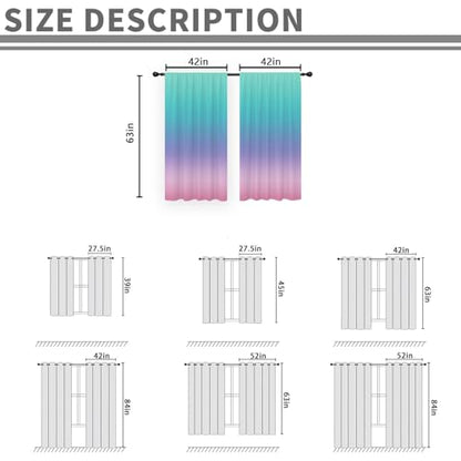 Teal Pink Curtains, Ombre, 2 Panels, 42" W x 63" L, Rod Pocket - color: Teal Pink, size: 42"W x 63"L (Pack of 2)