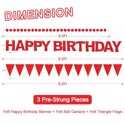 Pre-Strung Felt Happy Birthday Banner Red Garland Set - color: Red