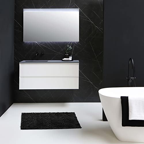 Non-Slip Bath Rug,Extra Soft Microfiber Bedroom Shag Carpet with Anti-Slip Backing,Water/Dust Absorbent Fast Dry Shower Mat,Sound Insulated Stairs Pad,Machine Washable (Black,19 x 31 Inches) - color: Black, size: 19"x31"