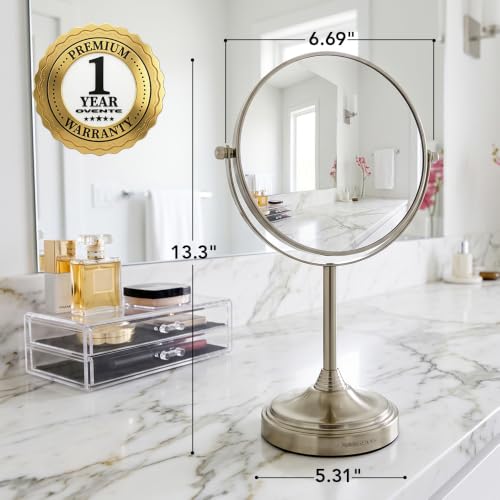OVENTE 7" Tabletop Magnifying Makeup Mirror, Nickel Brushed MNLCT70BR1X7X - color: Nickel Brushed, size: 13.3"L x 6.5"W, style: Non-Lighted