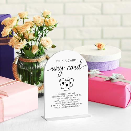 Acrylic Wedding Sign Pick A Card Sign for Wedding Wedding Signs for Ceremony Modern Calligraphy Arch Acrylic Table Top Sign for Wedding Reception and Event Party Table(white） - color: Pick A Card
