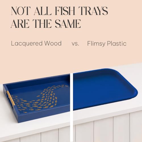 Serving Tray with Gold Fish Design, Navy by Death Decor - style: Navy Blue