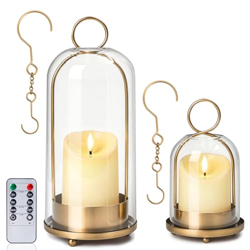 Brass Hurricane Handmade Sturdy Glass Dome Candle Holders with Glass Cover