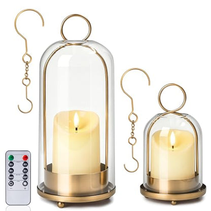 Brass Hurricane Handmade Sturdy Glass Dome Candle Holders with Glass Cover