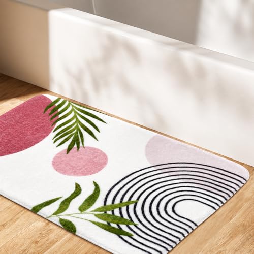 Bathroom Rugs Non-Slip Boho Bath Mat, Small Cute Bath Mat Soft Washable Bathmat Shower Rug for Bathtub Boho Decor - color: Pink, size: 1'5" x 2'3" (Rectangular)