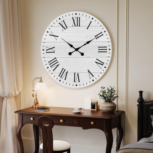 Large Wall Clock with Roman Numeral, 28” Shiplap Farmhouse Clock - color: White, size: 28 Inch