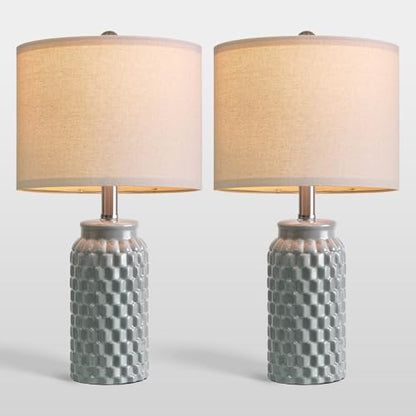 USumkky 20.5" Ceramic Table Lamps Set of 2, Modern Farmhouse Boho Bedside Lamps for Bedroom, Nightstand Lamps for Living Room End Tables, Small Desk Lamps, Grey - color: 20.5" Grey