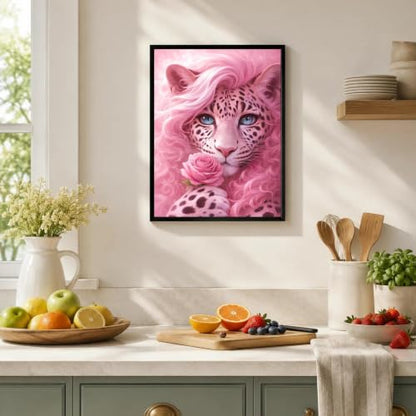 Black Framed Leopard Wall Art, Pink Pictures Wall Decor, 12x16 in - color: Pink-Leopard