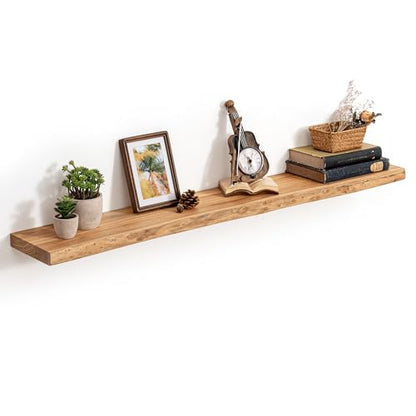 48in Live Edge Solid Elm Floating Shelves, Natural, Set of 1 - color: Natural Color, size: Live Edge 48 inch, 1Pack