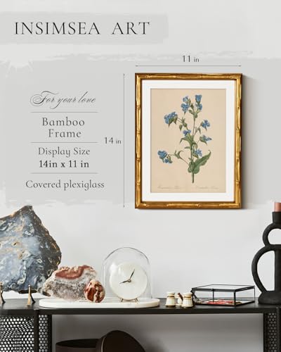 InSimSea Gold Bamboo Framed Wall Art,Blue Myosotis Botanical Print,11x14In - color: Myosotis
