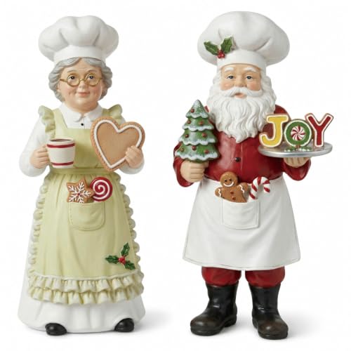 Yuntau 2 Pcs Chef Santa & Mrs. Claus Christmas Figurines Decor Wooden Christmas Chef Santa Statues Table Ornament Holiday Xmas Decor Gift for Kitchen Mantel Home Decoration Party Supplies Decoration - style: Chef Santa