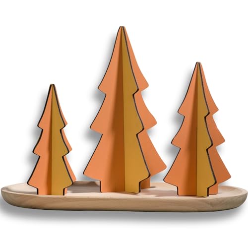 Your Heart's Content Set of 3 Marigold Interlocking Wood Trees, Autumn Mantel Decor, Sustainable Holiday Accent, Gold Orange Curated Color Combination, Tabletop (Set 3 Marigold) - color: Set 3 Marigold