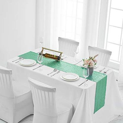 Pufogu 12 x 72 inches Mint Green Sequin Table Runner, 2 Packs - color: Mint Green