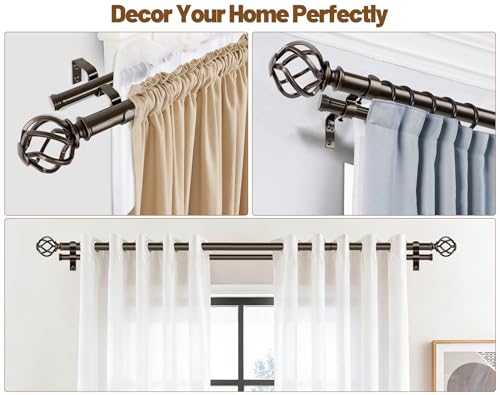 KAMANINA 1 Inch Double Curtain Rod 72 to 144 Inch, Long Drapery Rod, Bronze - color: Antique Bronze, size: 72-144"