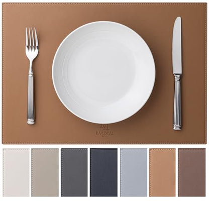 Baroyal Faux Leather Placemats Set of 4 Vinyl Washable Wipeable Table Mats for Kitchen Dining Table Heat Resistant Waterproof Indoor/Outdoor Placemats Non-Slip Easy Clean Place Mats (British Khaki) - color: B-british Khaki