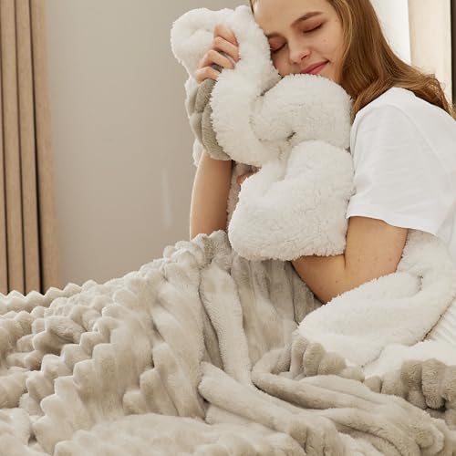 Bedsure Soft Sherpa Blanket Fluffy Throw Gift Beige 50"x60" - color: 01 - Beige, size: Throw (50" X 60")