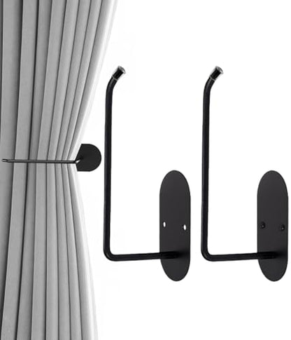 2 pcs Curtain tiebacks Hooks Screw-in, Curtain holdbacks Wall Mounted, Curtain Holders for Drapes, Curtain Pull Backs 304 Stainless Steels, Curtain Tie Backs - color: Black, size: 2 pack Thin
