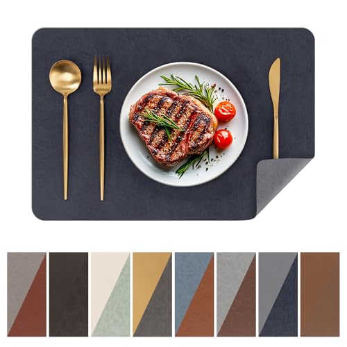 SHACOS Faux Leather Placemats Set of 8 Place Mats Table Mats, Navy Gray - color: Navy and Gray