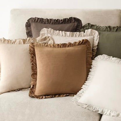 Foindtower Linen Fringe Ruffle Throw Pillow Covers 18×18 Inch Orange Brown - color: Hazel, size: 18" x 18" (Pack of 2)