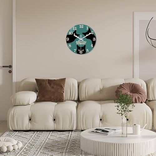 XNM 14 Inch Modern Black Cat Glass Wall Clocks Battery Operated - color: Black1, size: 14 Inch