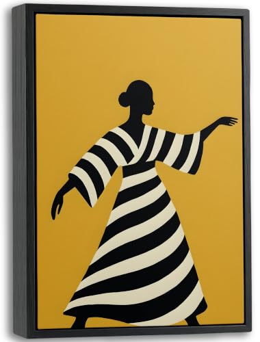 Framed Abstract Female African Black Women Canvas Wall Art - color: Striped Woman, size: 24"L x 16"W