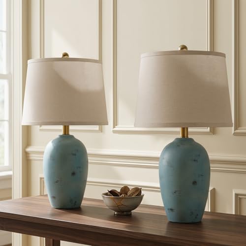 AIEAMPDO 21'' Set of 2 Coastal Small Ceramic Lamps for Bedroom - color: Light Blue