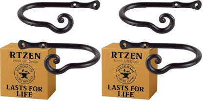 RTZEN Decorative Metal Curtain Tiebacks - Farmhouse Wrought Iron Curtain Holdbacks - Drapery Holders for Wall - Unique Metal Tie Backs for Curtains - 2 Pcs (Black Classic) (Pack of 2) - size: Medium (Pack of 2), style: Classic