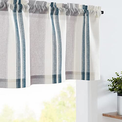 jinchan Linen Pencil Stripe Valances for Window 16 inch,Blue,1 Panel - color: Pencil Stripe | Blue Grey, size: 50"W x 16"L (Pack of 1)