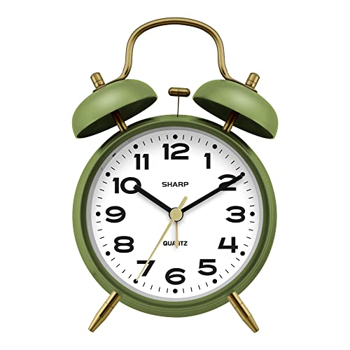 Sharp Twin Bell Alarm Clock for Heavy Sleepers, 4-Inch, Matte Sage - color: Matte Sage