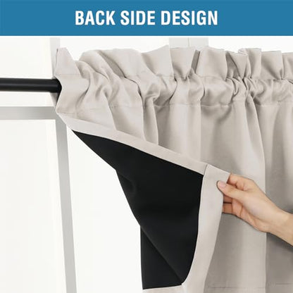 H.VERSAILTEX 100% Blackout Valances for Windows,Short Curtains for Windows/Kitchen/Bathroom/Living Room/Bedroom Thermal Insulated Rod Pocket,2 Pack, 52" x 18", Pumice Stone - color: Pumice Stone
