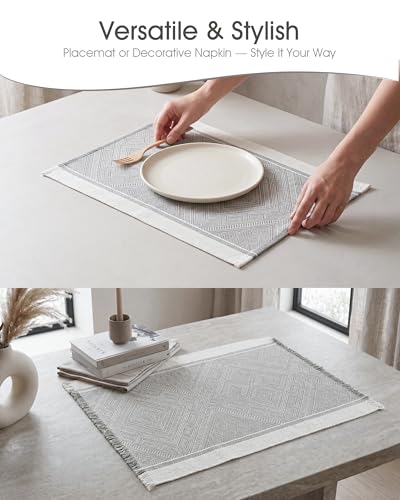 Placemats Set of 6, 13.8 x 17.7 Inch, Polyester, Jacquard Woven - color: Polyester-13.8 X 17.7inch-light Gray