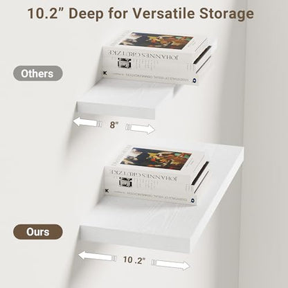 Vivelove 10 in Deep Floating Shelves 16” Set of 2, White - color: White, size: 15.7”wx10.2”dx1.5”h
