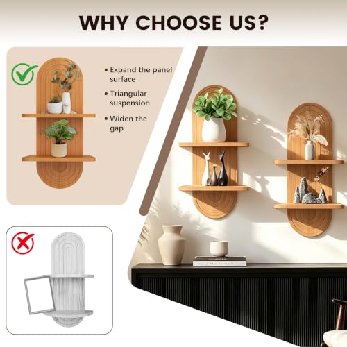 22x11.8Inch Boho Wall Decor, Mid Century Modern Wood Wall Shelf,Light Brown - color: Light Brown