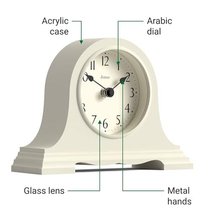 JONES CLOCKS® Speakeasy Small Mantel Clock | Napoleon’s hat Design | Cream - color: Linen White