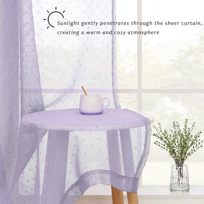 Pitalk Light Purple Sheer Curtain for Kids Room Nursery 63 Inch Polka Dots - color: Lavender, size: 52"W x 63"L (Pack of 2)