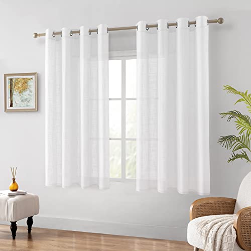 HOMEIDEAS White Linen Textured Sheer Curtains, 52 X 63, 2 Panels - color: White, size: 52"W x 63"L (Pack of 2)