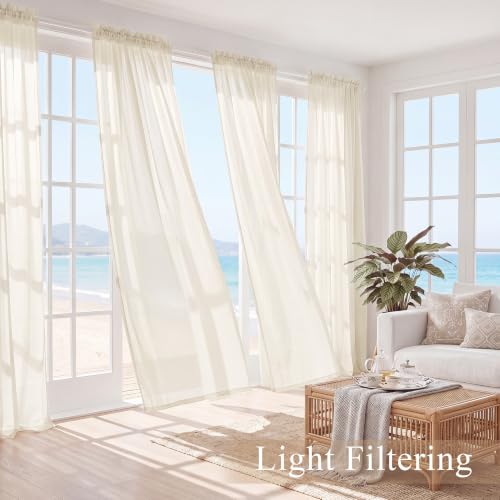 PONY DANCE 4 Panels Sheer Curtains 96 Inches Long, Beige, W 42" x L 96" - color: Beige, size: 42"W x 96"L (Pack of 4)