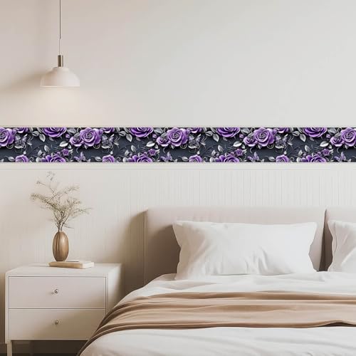 IVN Wallpaper Border Peel and Stick Wall Violet Rose Butterfly 4x196 Inch - color: Violet Rose Butterfly