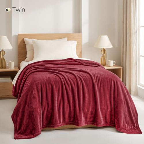 Soft Fleece Blanket for Bed Twin Size Burgundy (60x80 Inch) - color: Burgundy, size: Twin (60x80 Inch)