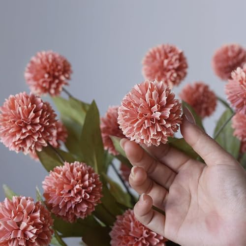 6 Pcs 27"Artificial Pompon Mum Silk Flower Stems for Vase (Dusty Pink) - color: Dusty Pink
