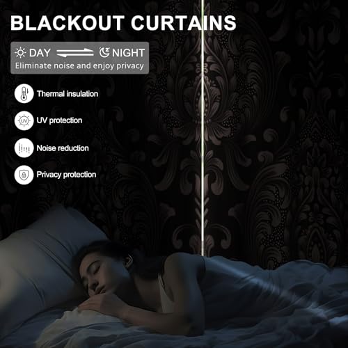 Blackout Curtains 84 Inch Length 2 Panels Set with Tiebacks, Brown Floral Grommet Black Out Curtain for Living Room, Summer Thermal Insulated Soundproof Pattern Darkening Curtains for Girls Bedroom - color: Regal Damask