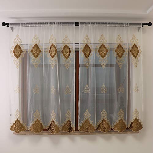 SLOW SOUL 2 Panels European Luxury Curtains Velvet Embroidered Tulle for Living Room Kitchen Bedroom Sheer Curtain with Rod Pocket Coffee 50W X 63L inch - color: Coffee/Rod Pocket, size: 50"W x 63"L (Pack of 2)