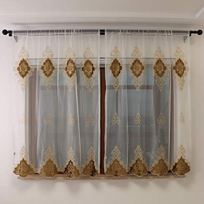 SLOW SOUL 2 Panels European Luxury Curtains Velvet Embroidered Tulle for Living Room Kitchen Bedroom Sheer Curtain with Rod Pocket Coffee 50W X 69L inch - color: Coffee/Rod Pocket, size: 50"W x 69"L (Pack of 2)