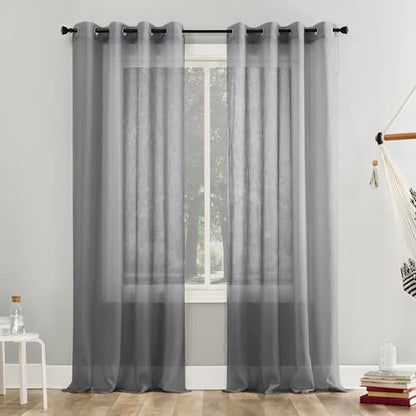 No. 918 Erica Crushed Sheer Voile Grommet Curtain Panel - color: Charcoal Gray, size: 51"W x 63"L (Pack of 1)