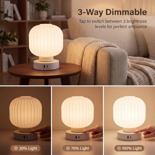 Elenhome Touch Bedside Table Lamp - Small Table Lamps,3 Way Dimmable with USB C+A Charging Ports - Bedroom Nightstand & Living Room Essential, 6W Bulb Included - color: White-USB1pack